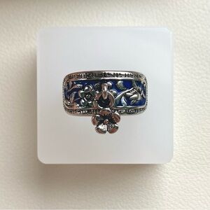 Floral Silver and Blue Ring